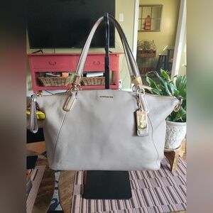 Genuine Coach Gray/Beige Leather Satchel Bag